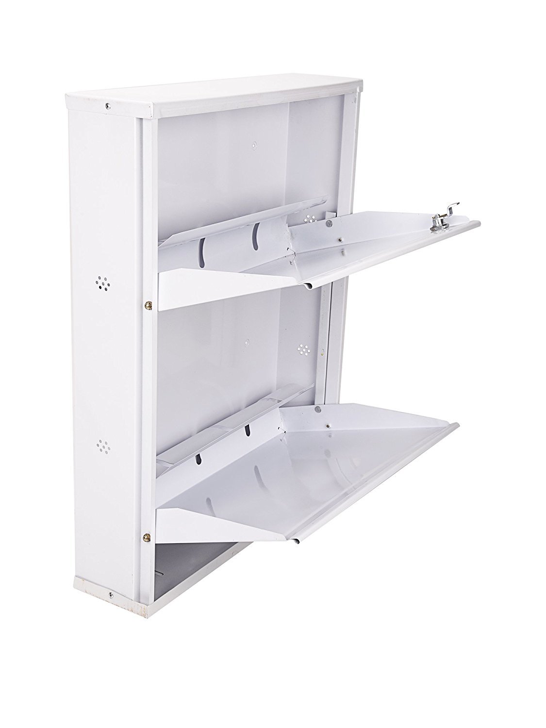 GRAZIA Powder Coated 21" 2 Door Steel Shoe Rack - Full White-image-25
