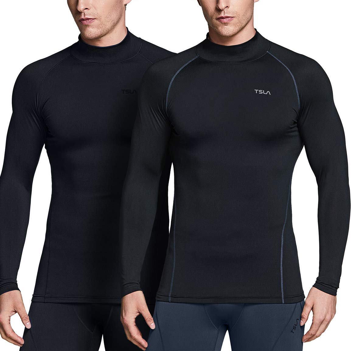 TSLA1 or 2 Pack Men's Thermal Long Sleeve Compression Shirts, Mock/Turtleneck Winter Sports Running Base Layer Top
