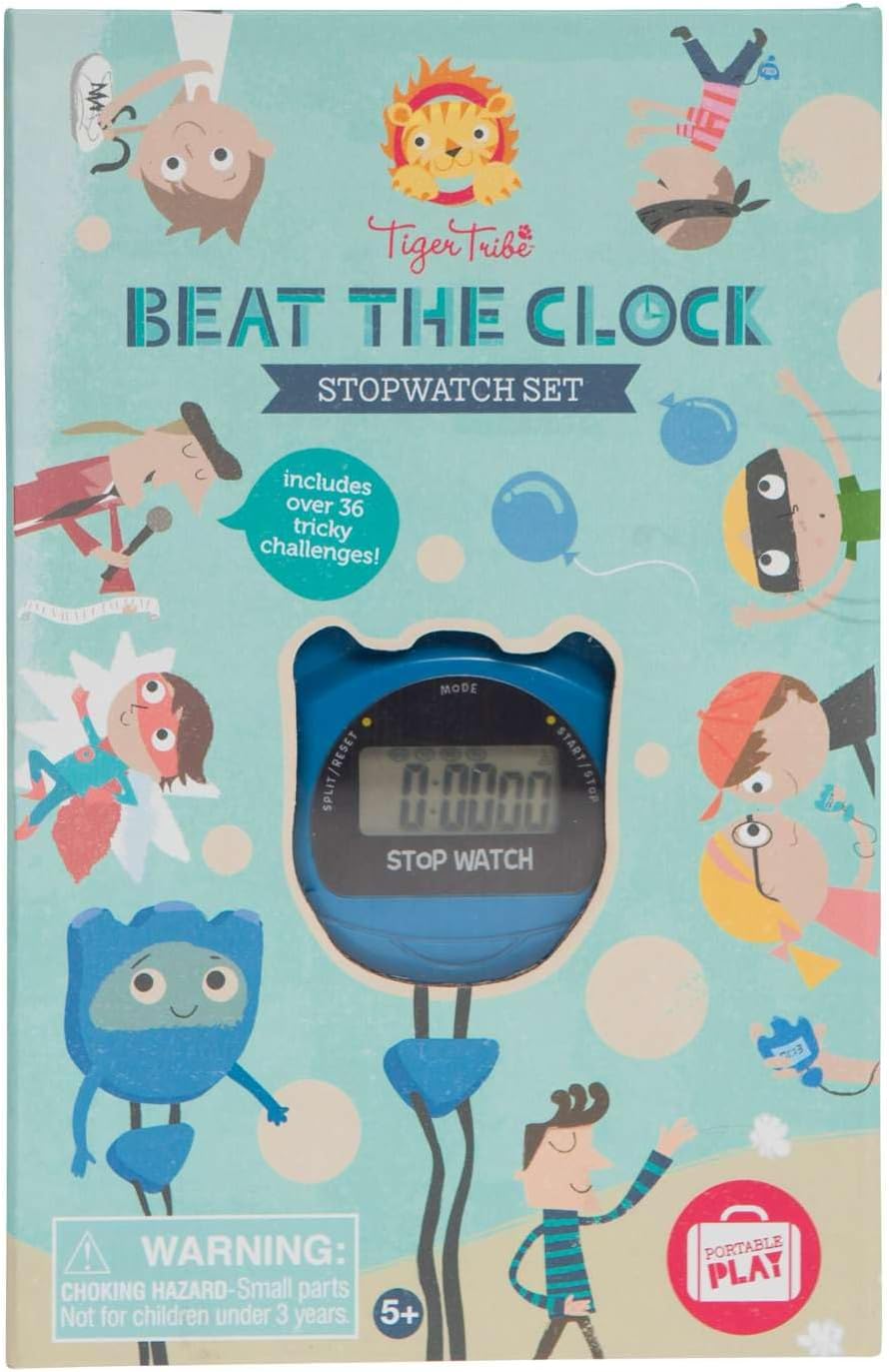 Tiger Tribe Beat The Clock - Stopwatch Set, Activity Set for Kids w 36 Time Based Activities, Stop Watch, Indoor/Outdoor, Solo/Team Play, Great Gift
