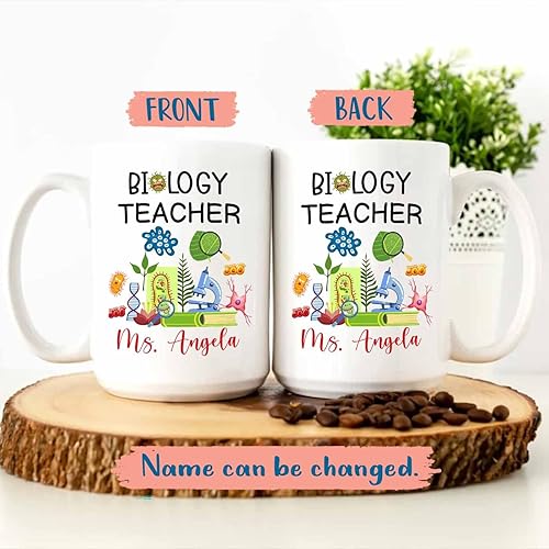 Miniatura 2 de Taza de café de cerámica personalizada para profesor de biología, taza de café para profesores de biología, regalos para graduación, taza de té
