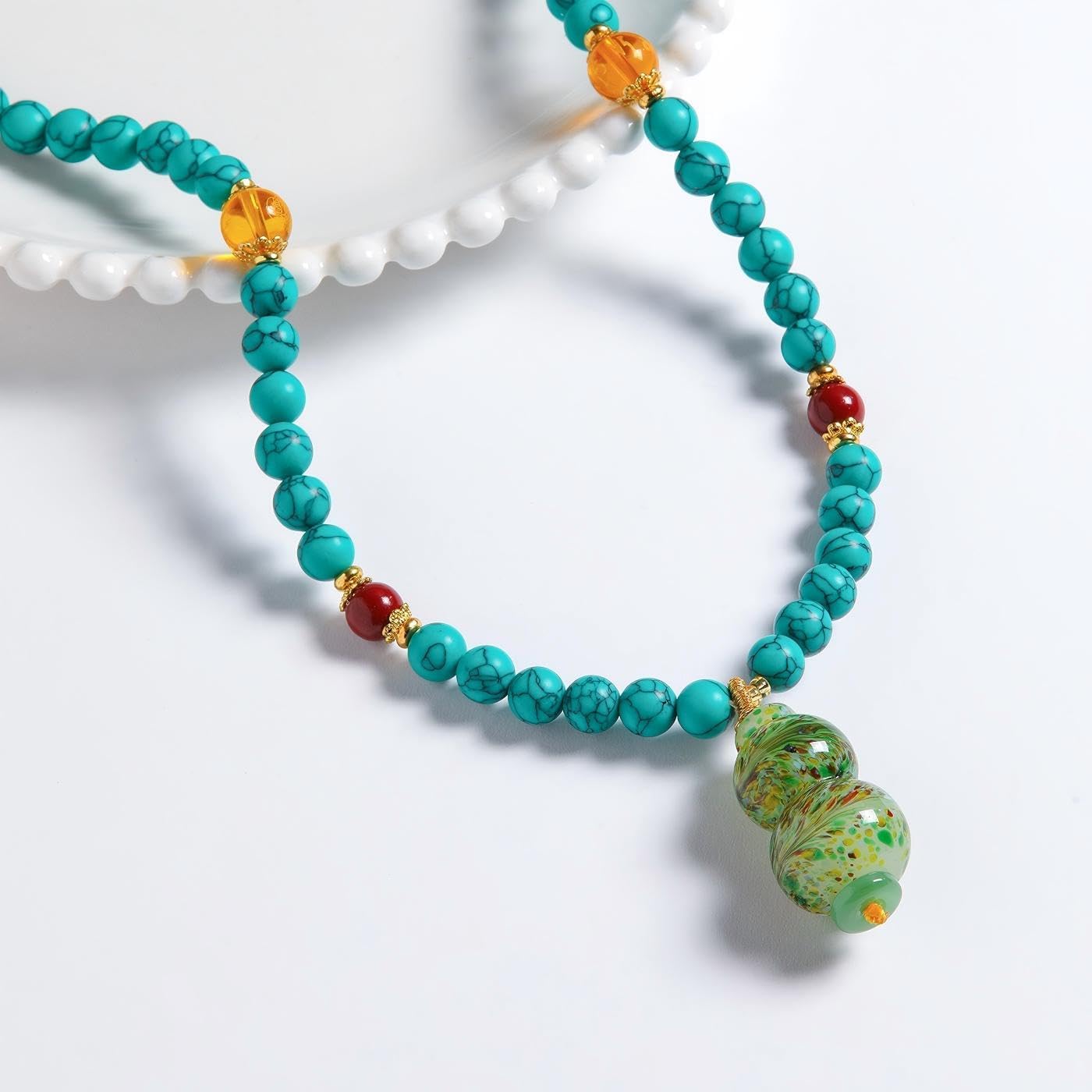 Turquoise Jewelry for Women, Turquoise Necklaces, Beaded Necklaces for Women, Meditation Pendant Necklace, Chinese-Style Necklace, Jewelry Gift for Women