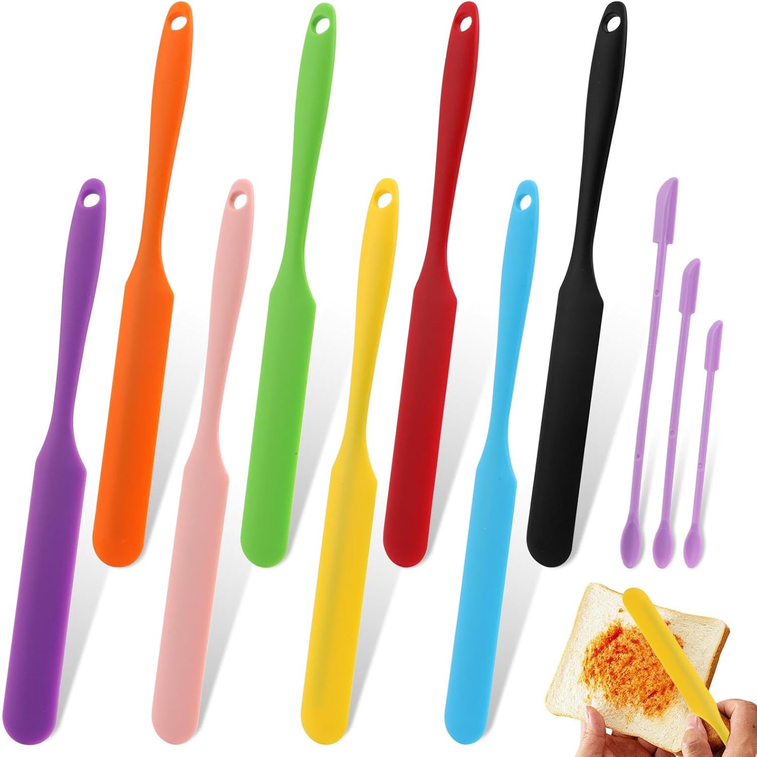 Silicone Jar Spatula Set, 8pcs Long Handle Sourdough Scraper + 3pcs Mini Double-Head Scrapers, Jam Spreader Cake Cream Butter Spatulas for Baking Cooking Mixing, Heat Resistant