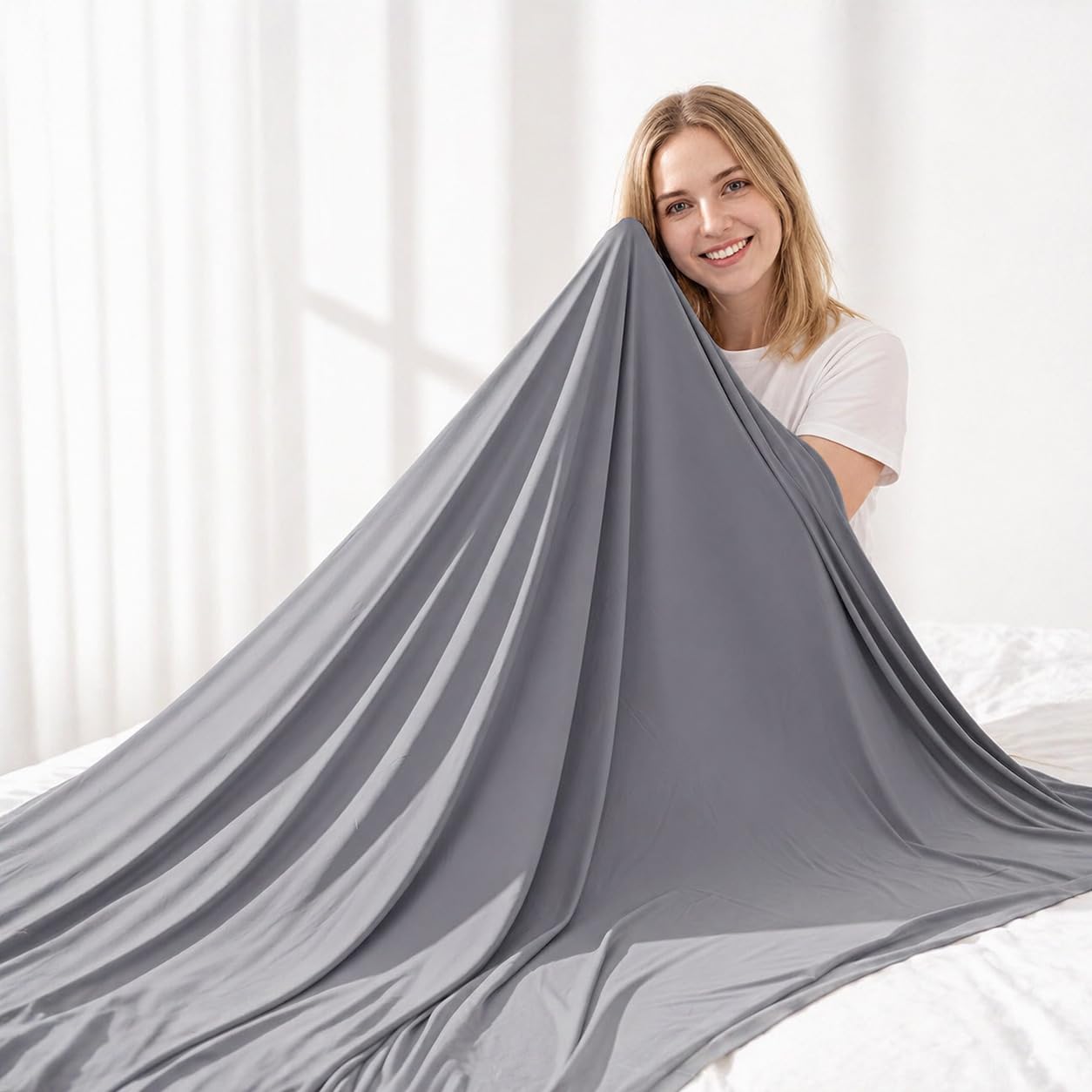 RUMBALUXY Kühlende Decke für Menschen mit Nachtschweiß, Doppelseitige Kühldecke mit Japanischen Q-Max >0,45 Arc-Chill Fasern, Leichte & Atmungsaktive Sommerdecke für Sofa, Reisen & Camping