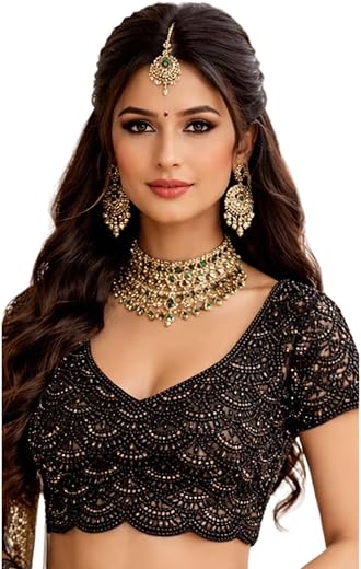 PANDAY CLOTHS Pure Silk Handcrafted Blouse with Pearl Moti Beads Crystal Work Ready to Use Back Hook Open Free Size Upto 4...