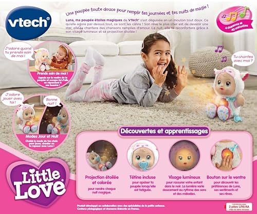 VTech Little Love Luna Ma Poupée Étoiles Magiques Poupon Câlin Peluche Veilleuse avec Projection Étoilée Cadeau Enfant de à Contenu en Français - vue 7
