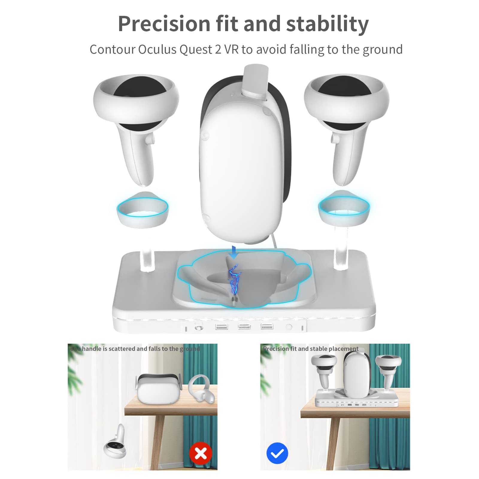 For Oculus Quest 2 VR Multifunctional Controller Charging Station, Multifunctional Cooling Base, Dual Charger Docking Station for Oculus Quest 2 VR Holder (White, Oculus Quest 2) DSVR-003