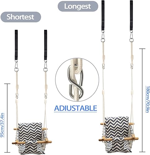 Miniatura 4 de KINSPORY Asiento columpio colgante para bebé, silla hamaca de lona segura con cojín de respaldo suave, accesorios de instalación incluidos