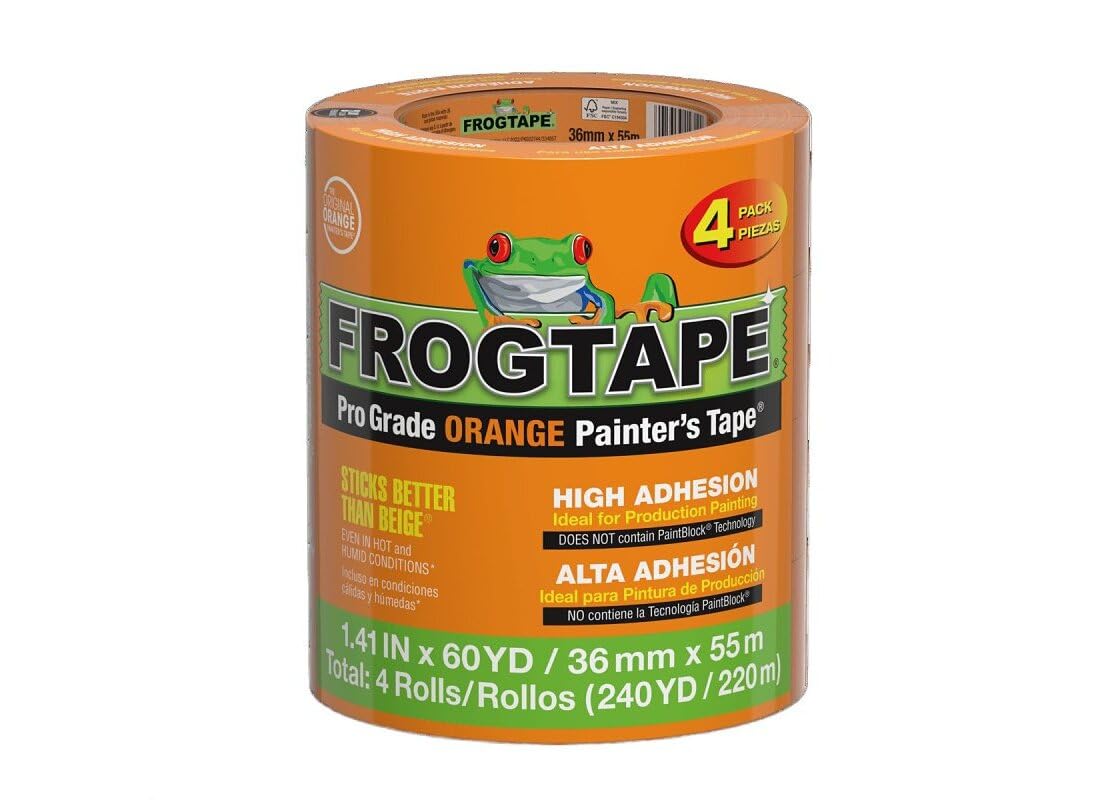 FrogTape Ruban de peintre orange de qualité professionnelle [haute adhérence]: 1.41 in. x 60 yds. (Orange) / 4-pack