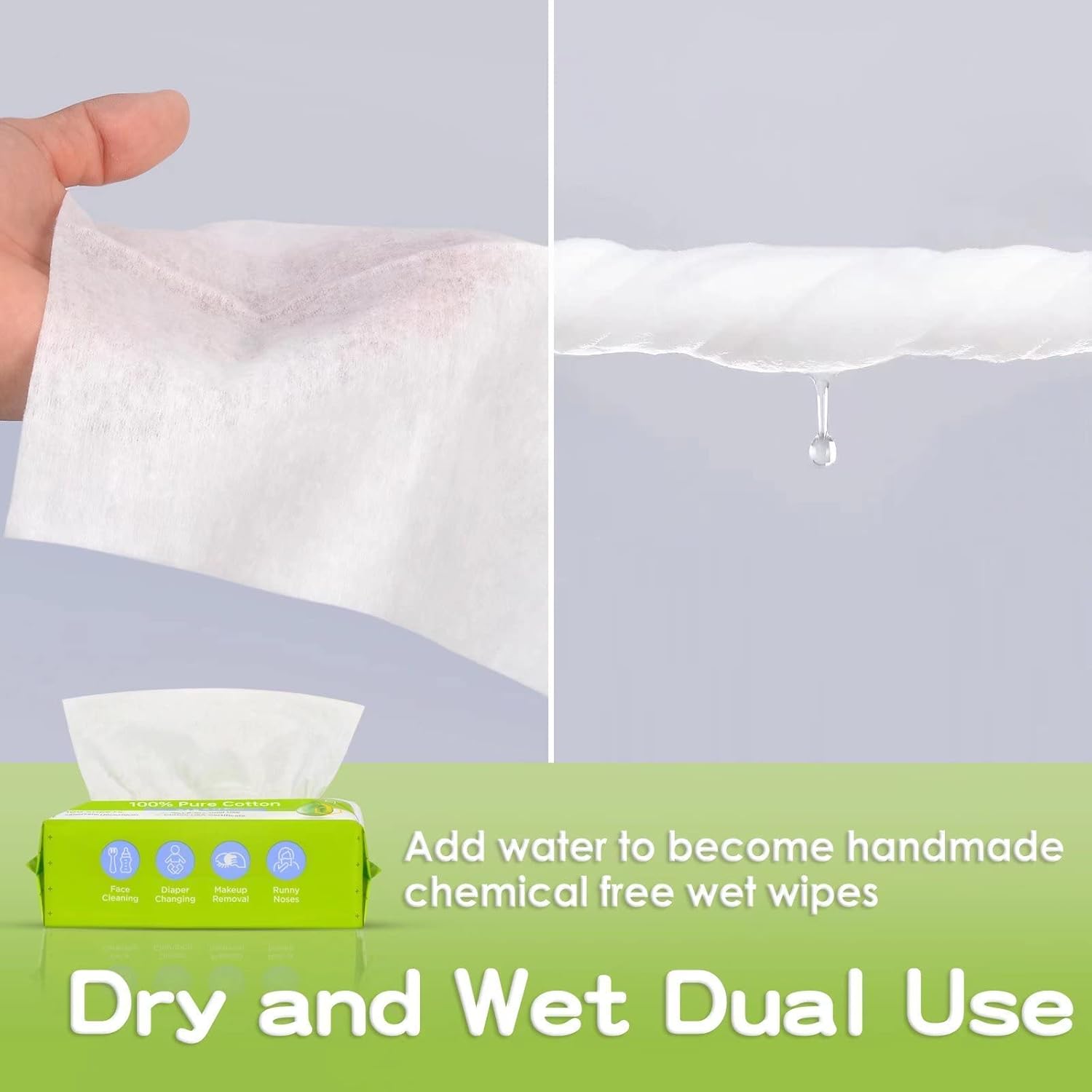 Ourmed Life Pure Cotton Tissue, Ultra Soft Dry Wipes for Baby, Made of Cotton Only, Perfect for Sensitive Skin Face Cleaning, Nursing, Runny Noses, Make-up Removing (6 Pack-600 Count) : Health & Household