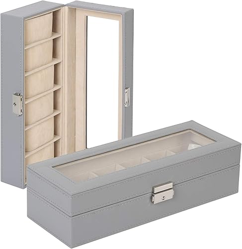 Miniatura 4 de NEX Caja de reloj organizador para hombres, de piel sintética superior de cristal para el almacenamiento de relojes