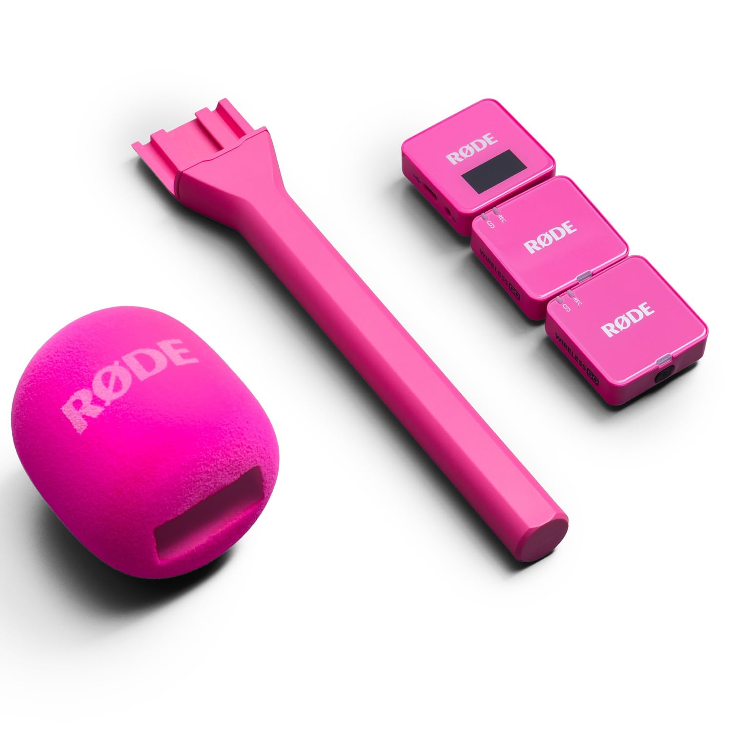 Rode Wireless GO Gen 3 Drahtloses 2-Kanal Mikrofon-Funksystem Pink mit Interview GO Handadapter Pink und keepdrum Fell-Windschutz