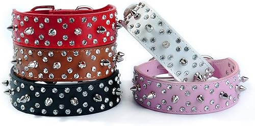 Miniatura 3 de Collar de perro de piel sintética con diamantes de imitación, suave y ajustable para perros medianos y grandes (S, rosa intenso)