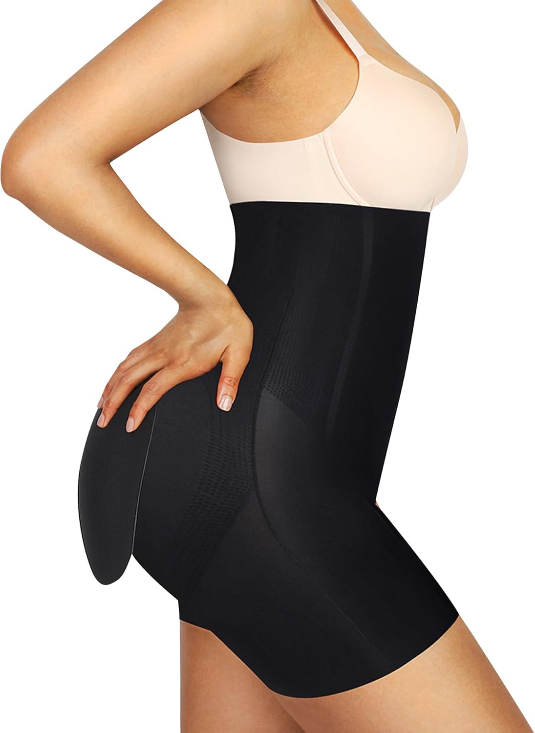 SHAPELLX Women’s High Waist Butt Lifting Shapewear Seamless Shaper Shorts Tummy Control Shorts with Removable Hip Padded