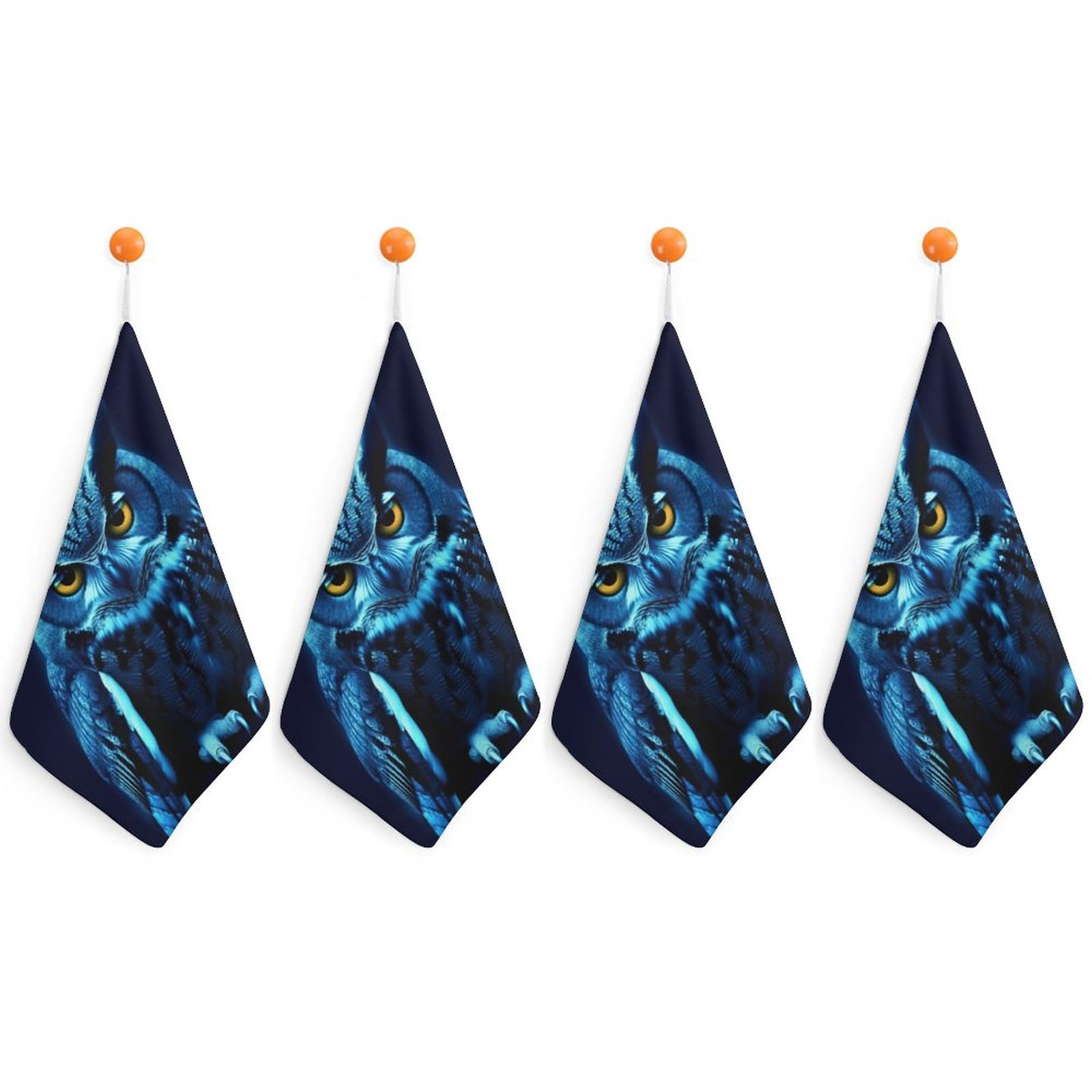 Lot de 4 débarbouillettes bleues hibou 30x30 cm serviettes éponges pour bébé et maison