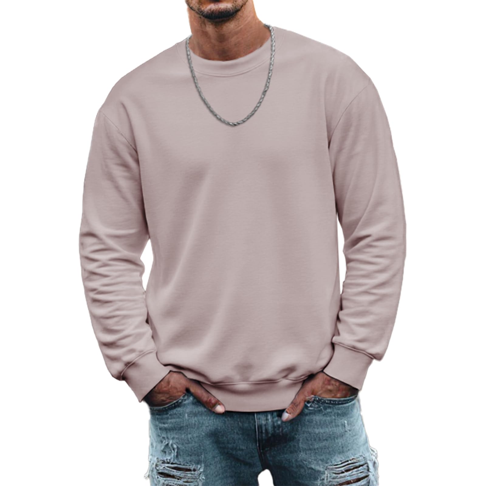 MARSVOVO Sweatshirts for Men Comfortable Crewneck Long Sleeve Pullover Plus Size Sweatshirt Lounge Fall Basic Tops