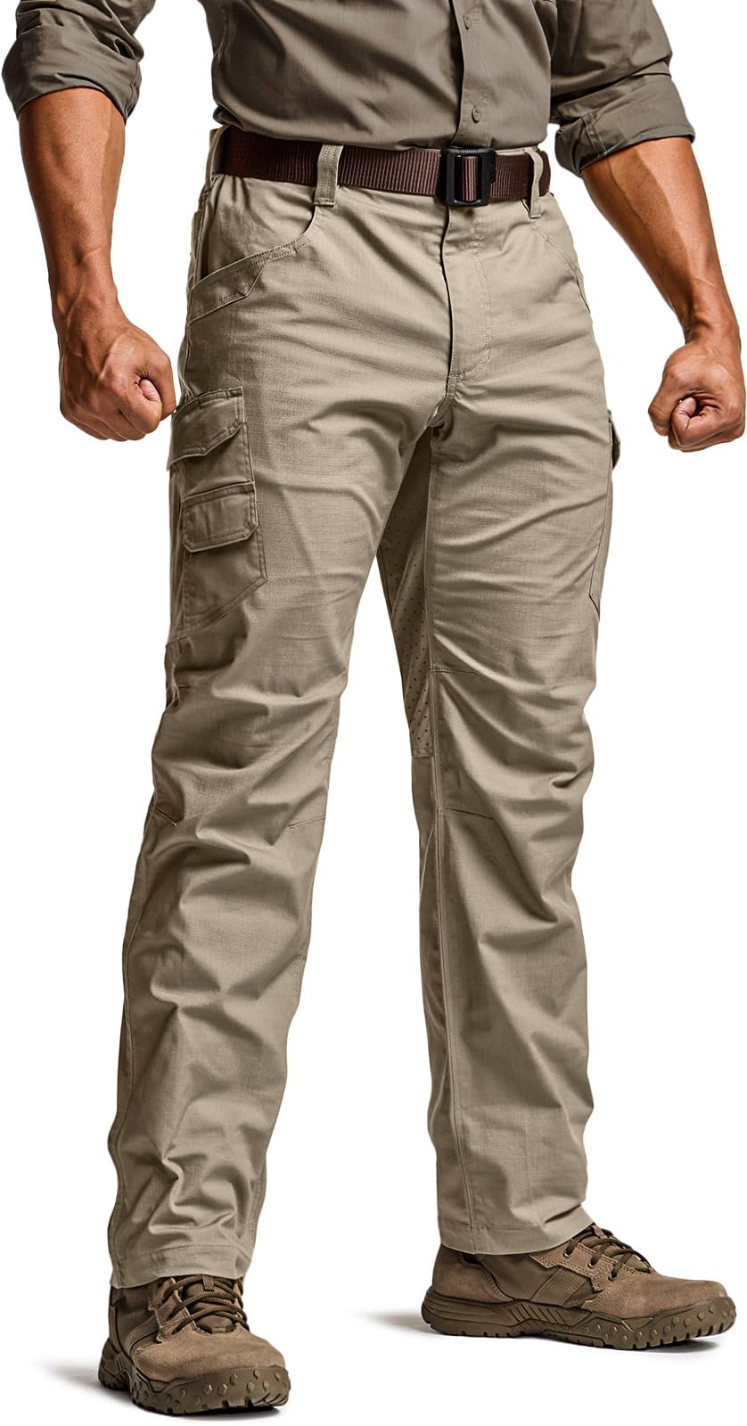 CQR Mens Utility Flex Cargo Pants Classic-Fit Casual Stretch Work Pants Water Resistant Lightweight Tactical Hiking Pants