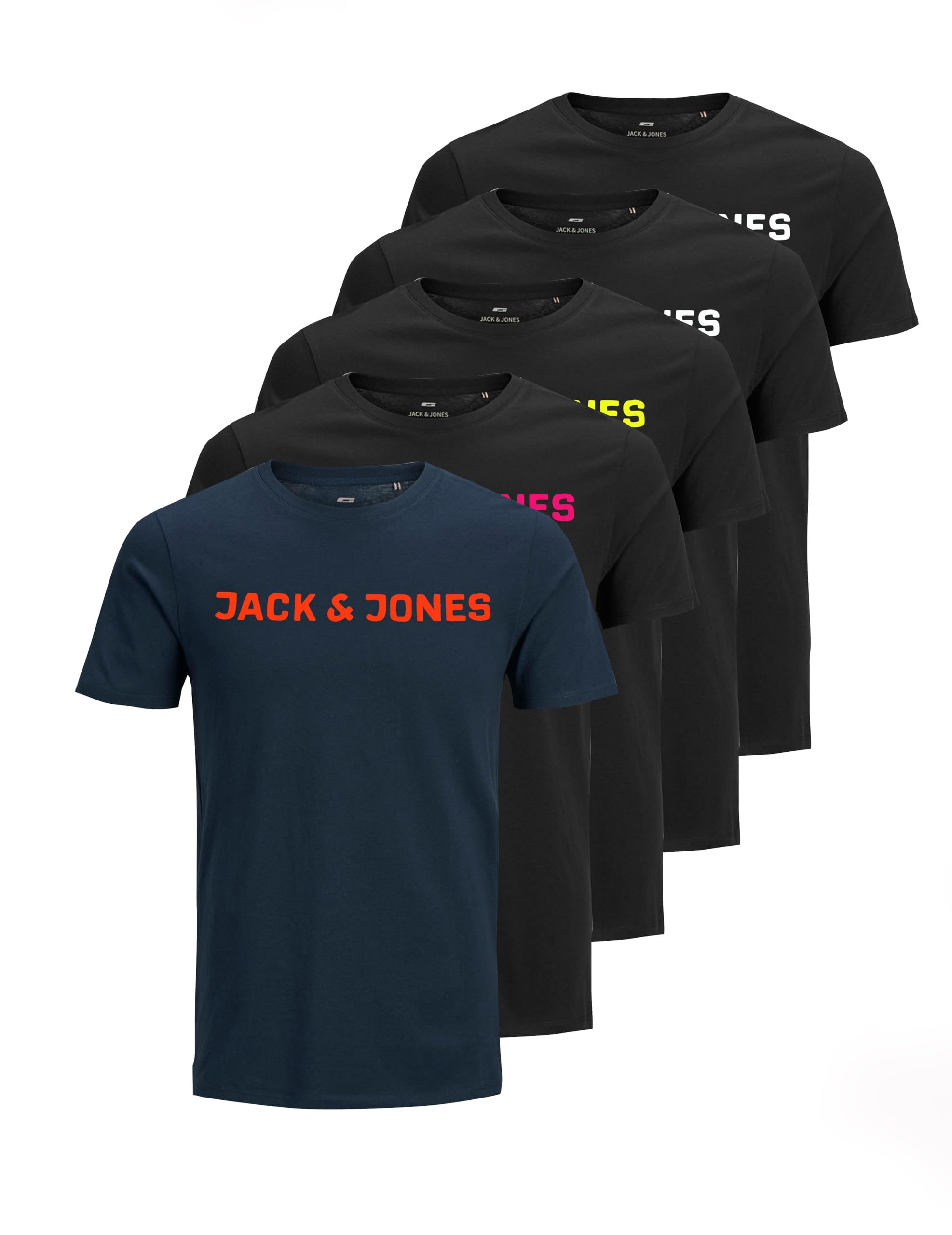 JACK & JONES Camiseta para Hombre con Estampado, Cuello Redondo y Logotipo de JJECORP tee SS, en Paquete Ahorro, XXXL (EU)