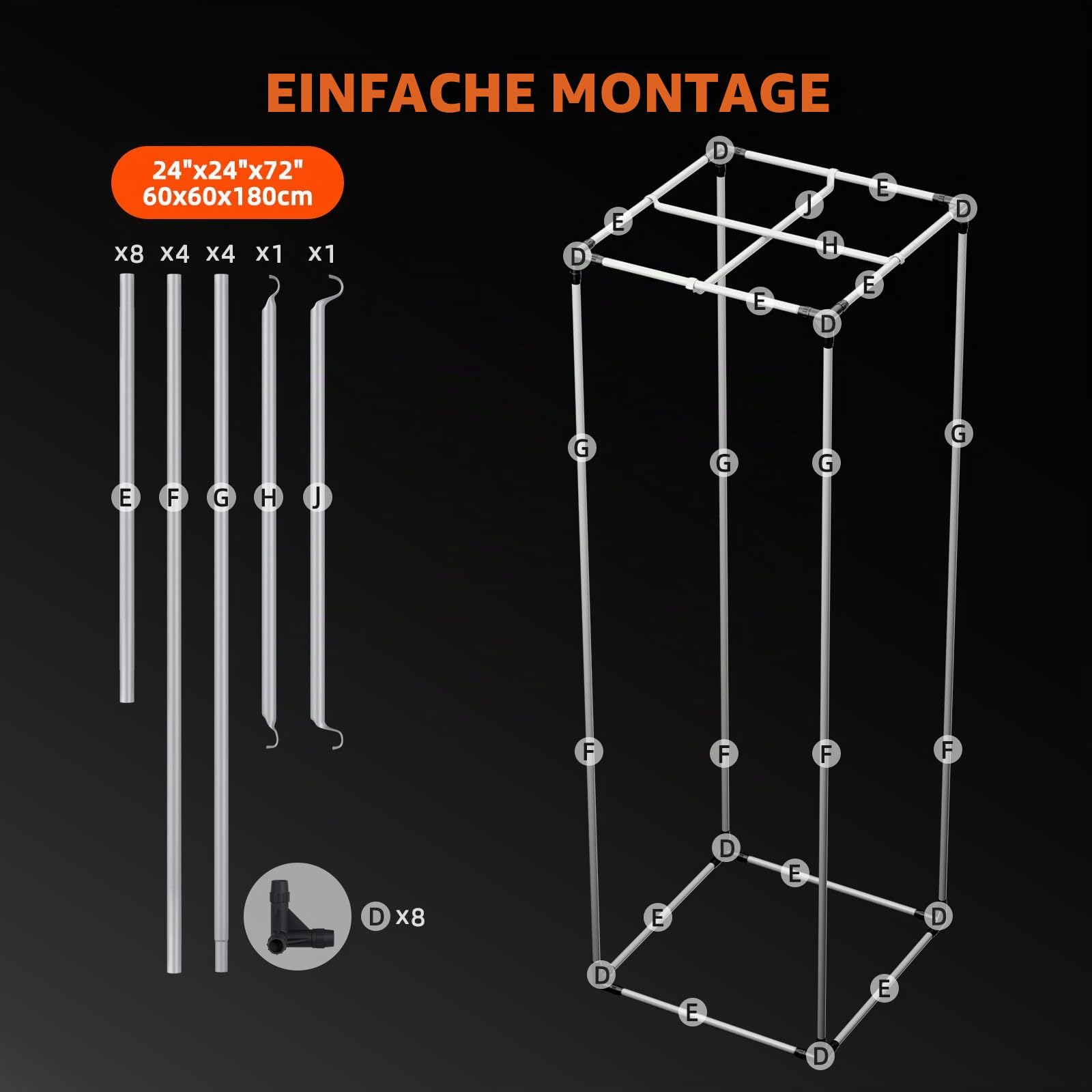 Spider Farmer Growzelt 60x60x180cm, Indoor Grow Tent Kultivation Zelt, hergestellt aus hochreflektierendem Mylar mit Beobachtungsfenster und abnehmbarem Boden Tablett, für SF1000/SF1000D