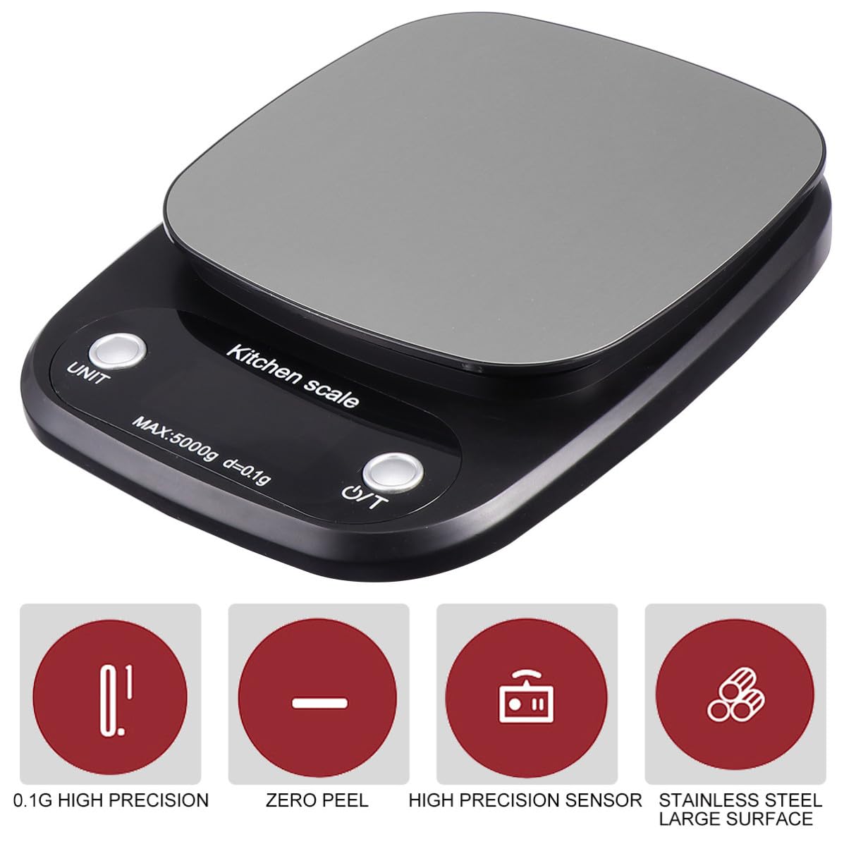 Digitale Küchenwaage 5kg 0,1g aus Edelstahl mit Lcd Anzeige