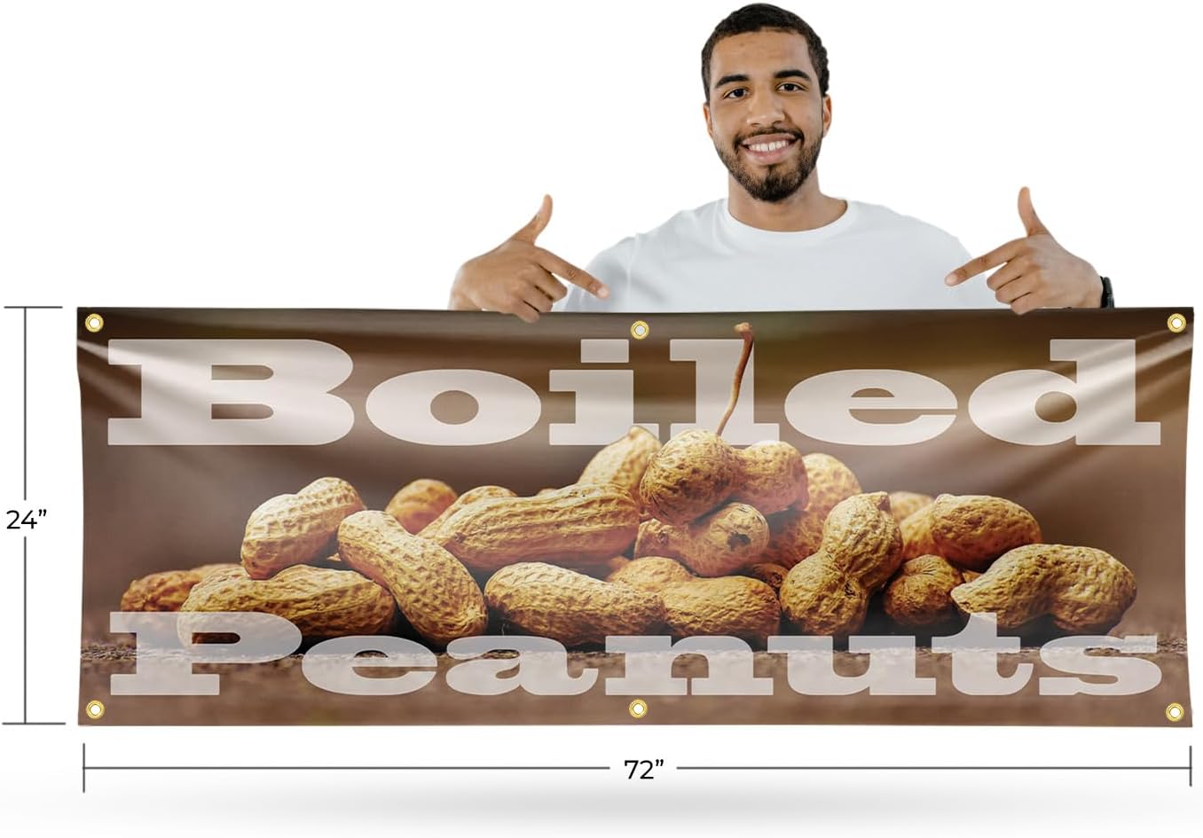Boiled Peanuts Banner Sign 24 Inch x 72 Inch | 13 oz Vinyl with Metal Grommets | Heavy-Duty Single-Sided Outdoor Durable Printed High-Quality Weatherproof | Made in the USA