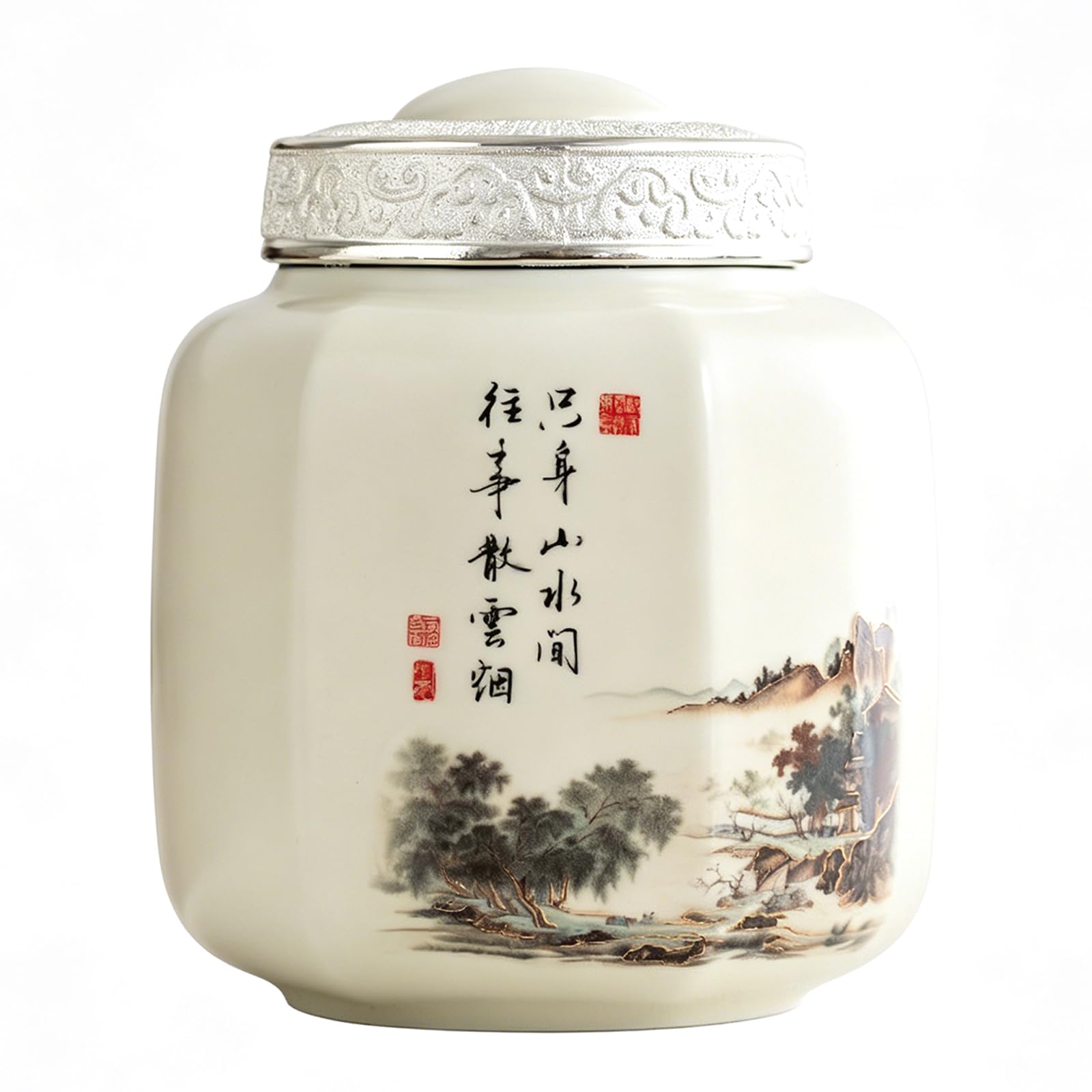 UpGBRF Ceramic Portable Tea Caddy 800ML Tea Canister Tea Storage Container Tins Jar with Airtight Lid for Tea 27OZ,E