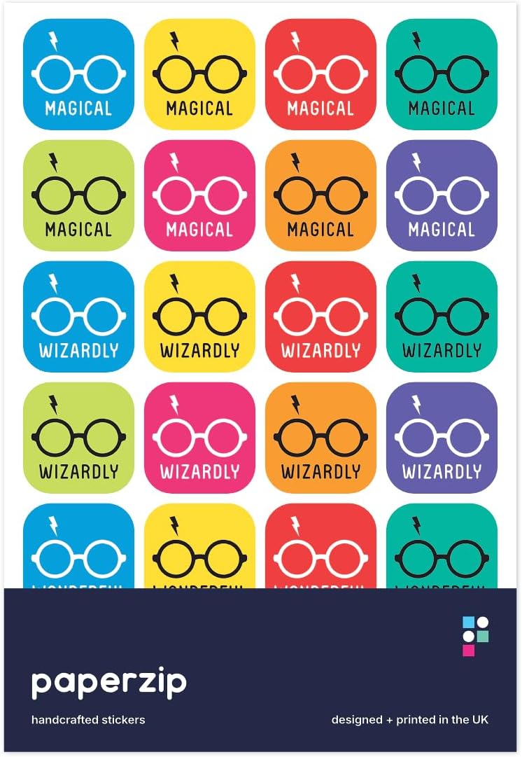 Colourful Wizard Glasses Rewards – 48 Stickers, 24mm, for Children, Teachers, Parents