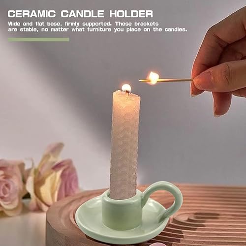 Miniatura 5 de 2 portavelas de cerámica, portavelas con asa para decoración del hogar, bodas, celebraciones de festivales (cian)