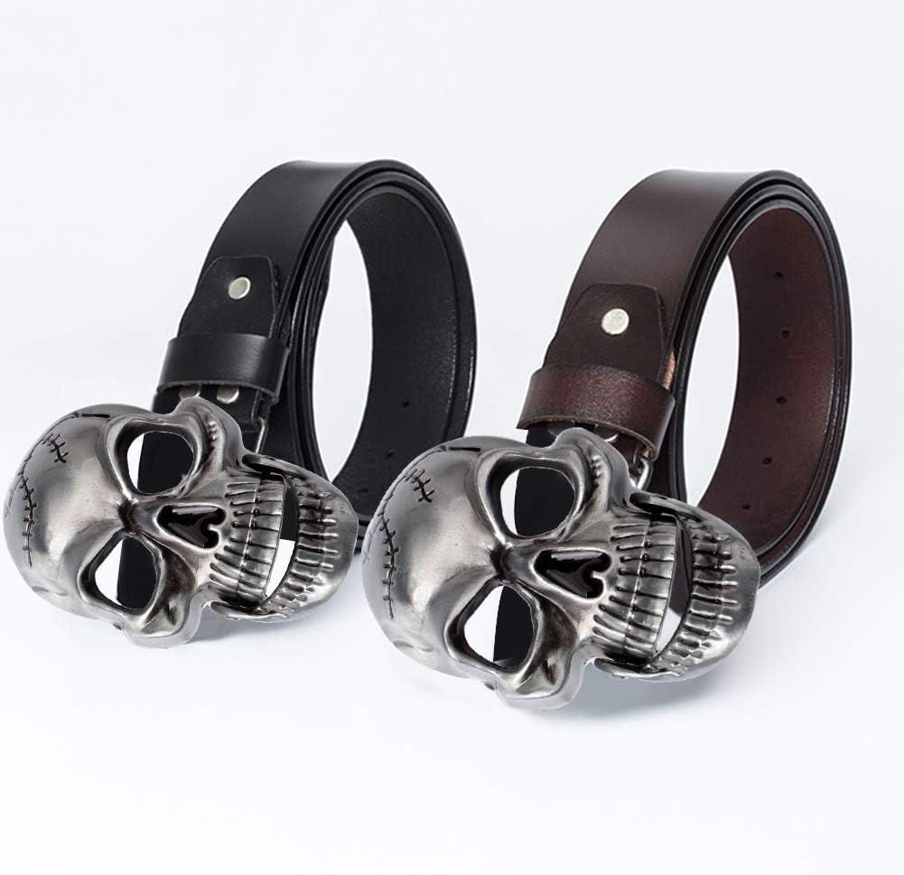 Fashion Men Skull Head Leather Buckle Belt Waist Band Jeans Decorative Punk Belt Black - Image 4