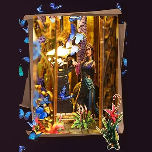 Miniatura 38 de Rompecabezas de madera 3D con caja de música de luz sensor, kit de montaje de rincón de libros en miniatura, kit de montaje de rincón de libros