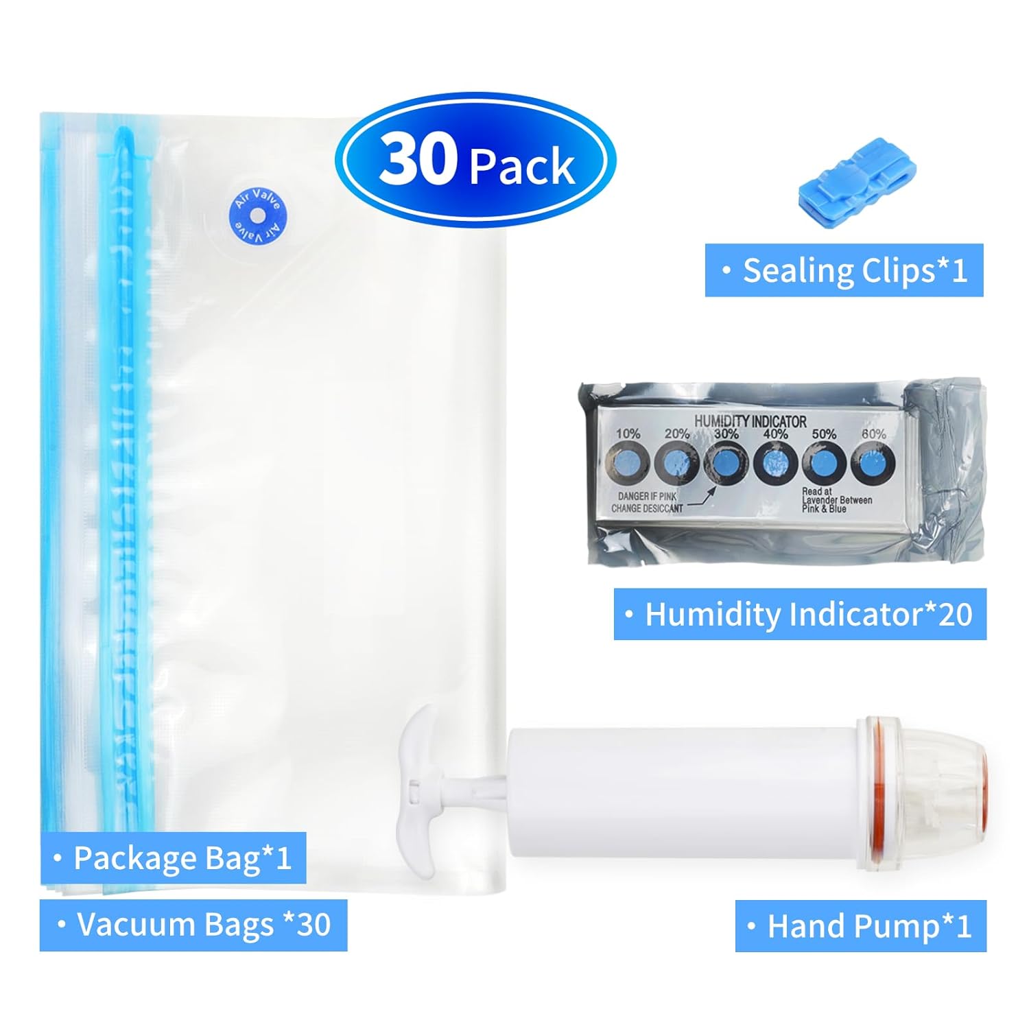 Chitu Systems 30Pcs 3D Printer Filament Vacuum Storage Bags Kit with Pump,Prevent and Monitor Moisture Keeping Filament Dry,30x34cm for 1Kg Filament
