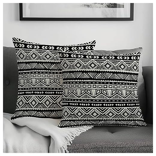 Cryfox Black White Boho Ethnic Pillow Cover Line Pillow Covers Geometric Lines Decor Pillow Case Art Decorative Cushion Cover Set of 2 Cotton Pillowcase Throw Pillow Cover for Living Room Decor(16*16)