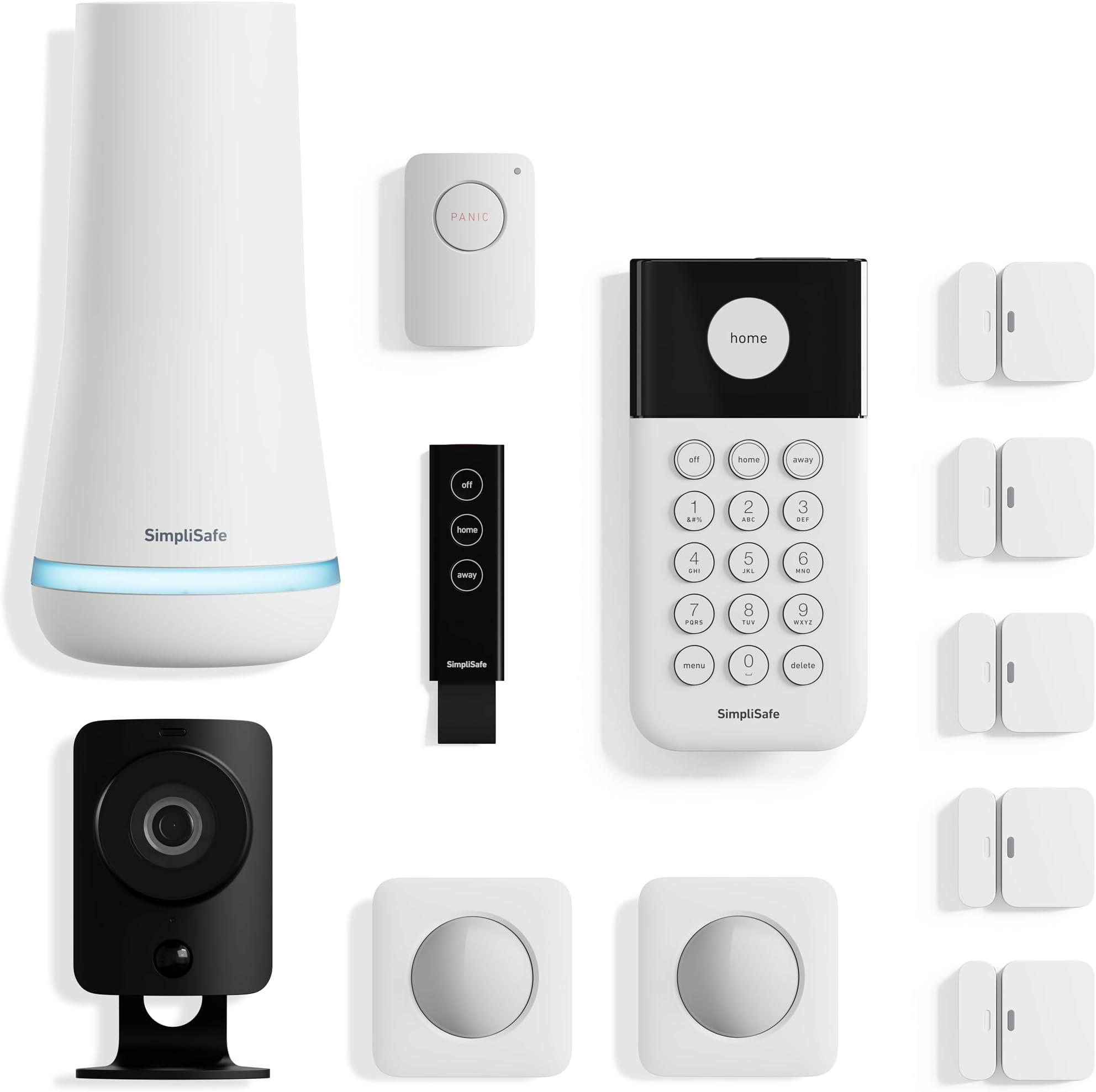 12 Piece Wireless Home Security System w/HD Camera - Optional 24/7 Professional Monitoring - No Contract - Compatible with Alexa and Google Assistant, White