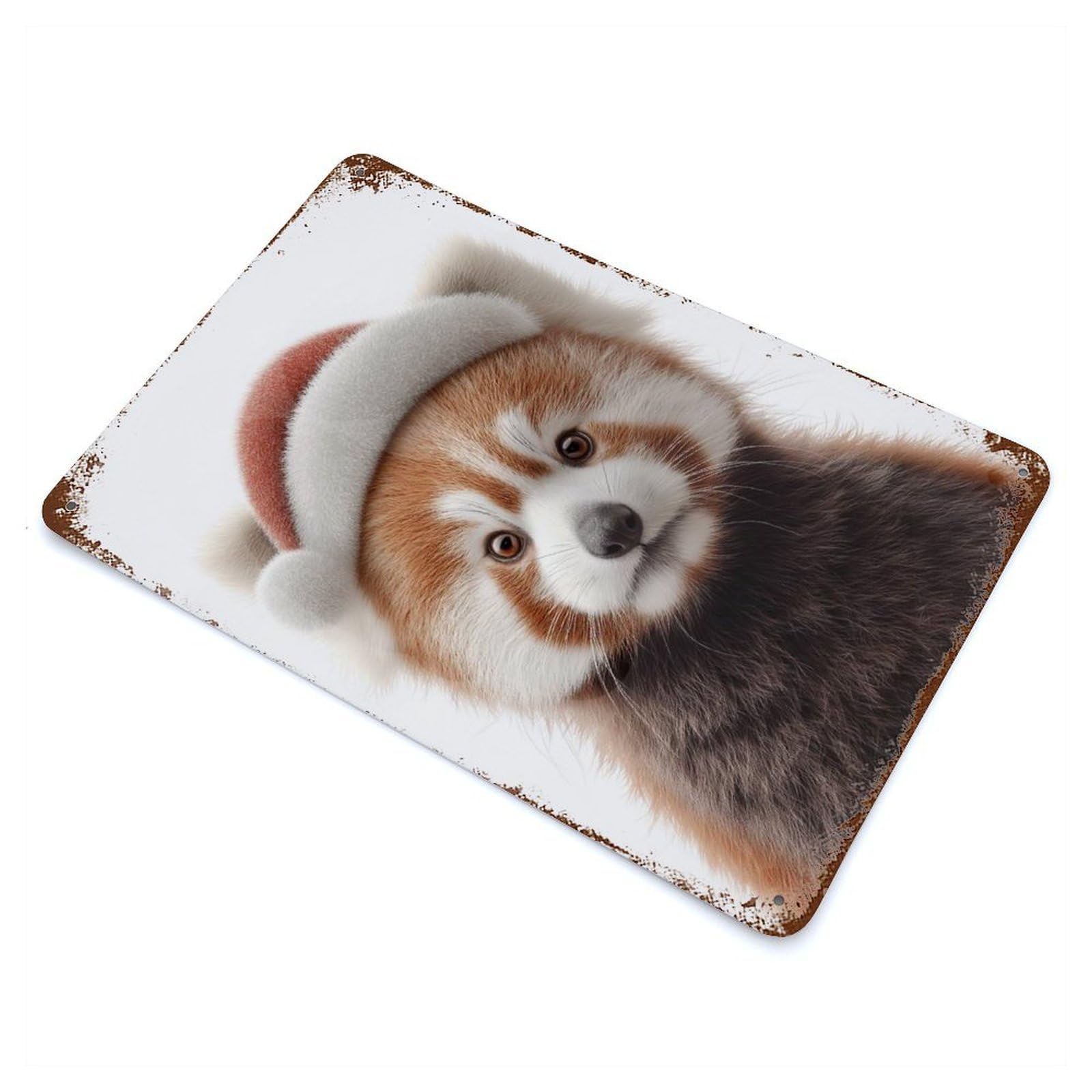 Christmas Red Panda with Santa Hat Retro Metal Sign 11.8"x7.9", Vintage Wall Decor for Garage, Pub Or Kitchen
