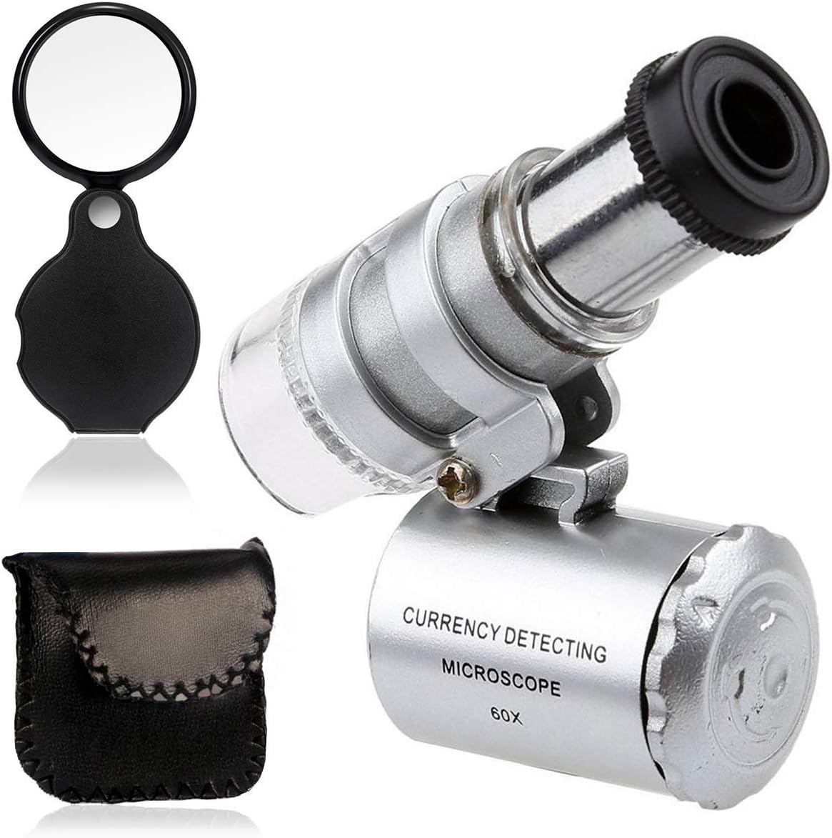 KINGMAS Mini 60x Microscope Magnifying with LED Light Pocket Jewelry Magnifier Jeweler Loupe with 10X Folding Pocket Magnifier