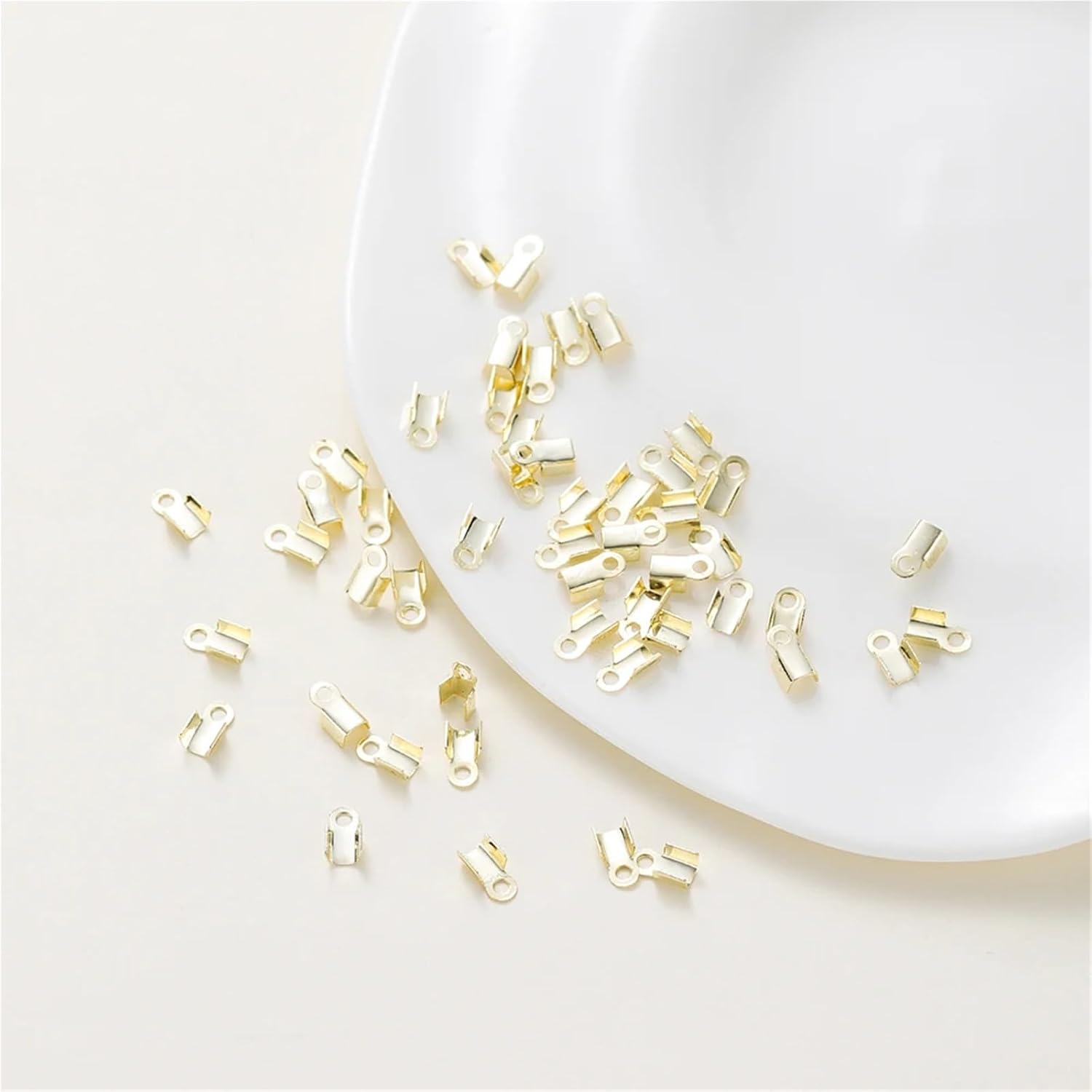 500Pcs Gold Plated Brass End Caps Crimp Beads for Ribbon Leather Cord Jewelry Making