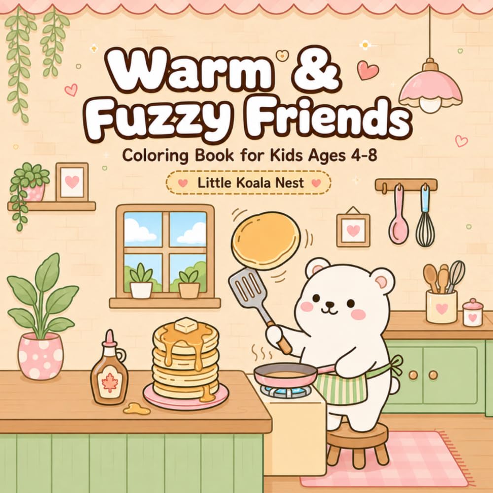 Warm & Fuzzy Friends: 45 Bold & Easy Kawaii Animals Doing Adorable Everyday Activities | Coloring Boook for Kids Ages 4-8