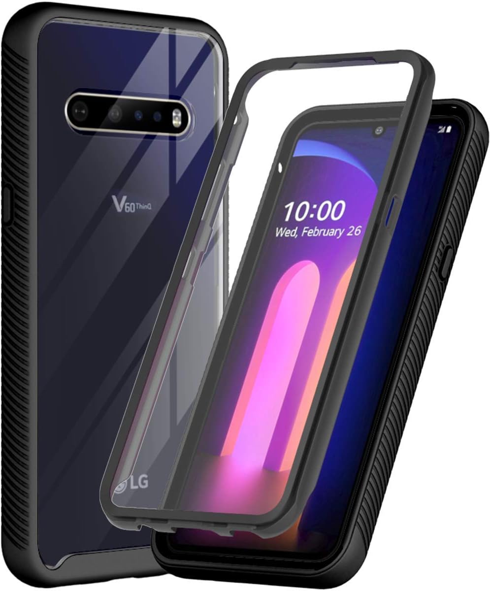 ONOLA Designed for V60 ThinQ 5G Case,Three Defense Built-in Screen Protector Crystal Clear Full Body Fit Cover for LG V60 ThinQ Phone (Black)