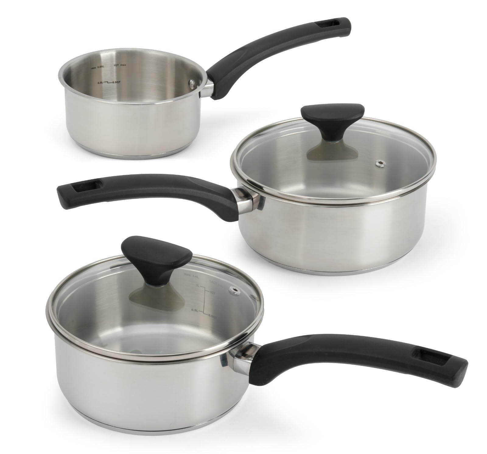 3 Piece Saucepan Set - 14cm 16cm & 18cm Sauce Pot Set Induction, Gas and Electric Hobs Pan Stainless Steel Sauce Pans