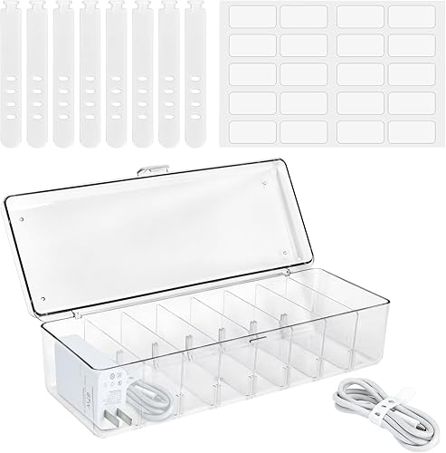Caja organizadora de cables, caja organizadora de cables, caja organizadora de bandaid, caja de almacenamiento de cables con 8 compartimentos,