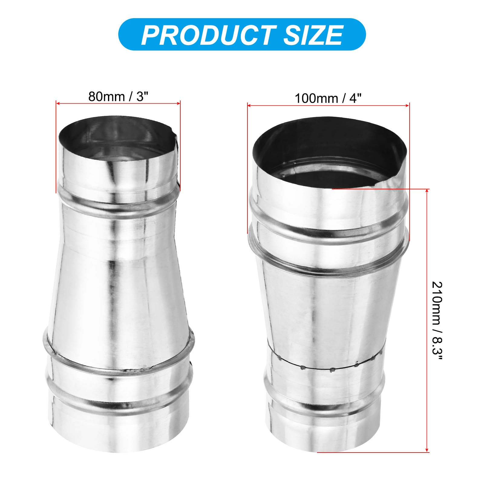 PATIKIL 4 Inch to 3 Inch Round Duct Reducer Increaser Connector - Image 2