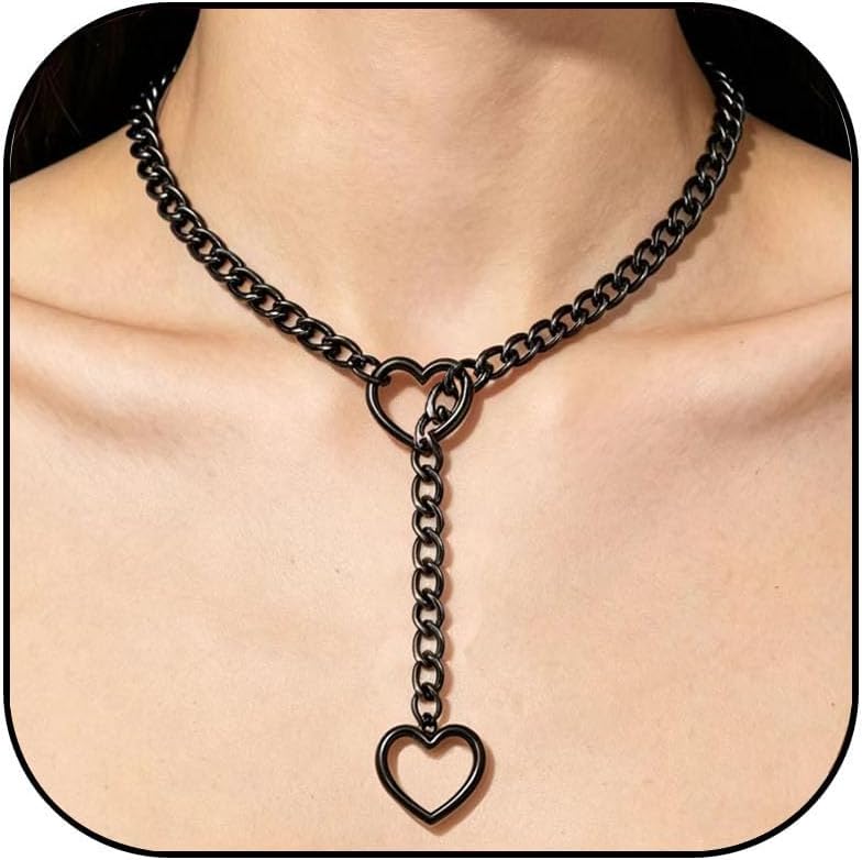 Black Stain Steel Slip Chain Necklaces Gothic Cuban Chain Bar Necklace Punk Rock Collar Necklace Handmade Adjustable Lariat Y Necklaces Halloween Jewelry Gift for women