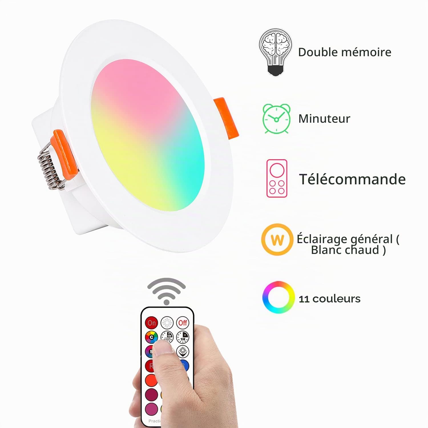 LED Spots Encastrables Ampoule RGB Couleur Changement Lampe Blanc Chaud 2700K de plafond du Jour Plafonnier Encastré 8W AC 85V-265V Spot Bulb avec Télécommande(12er Set)