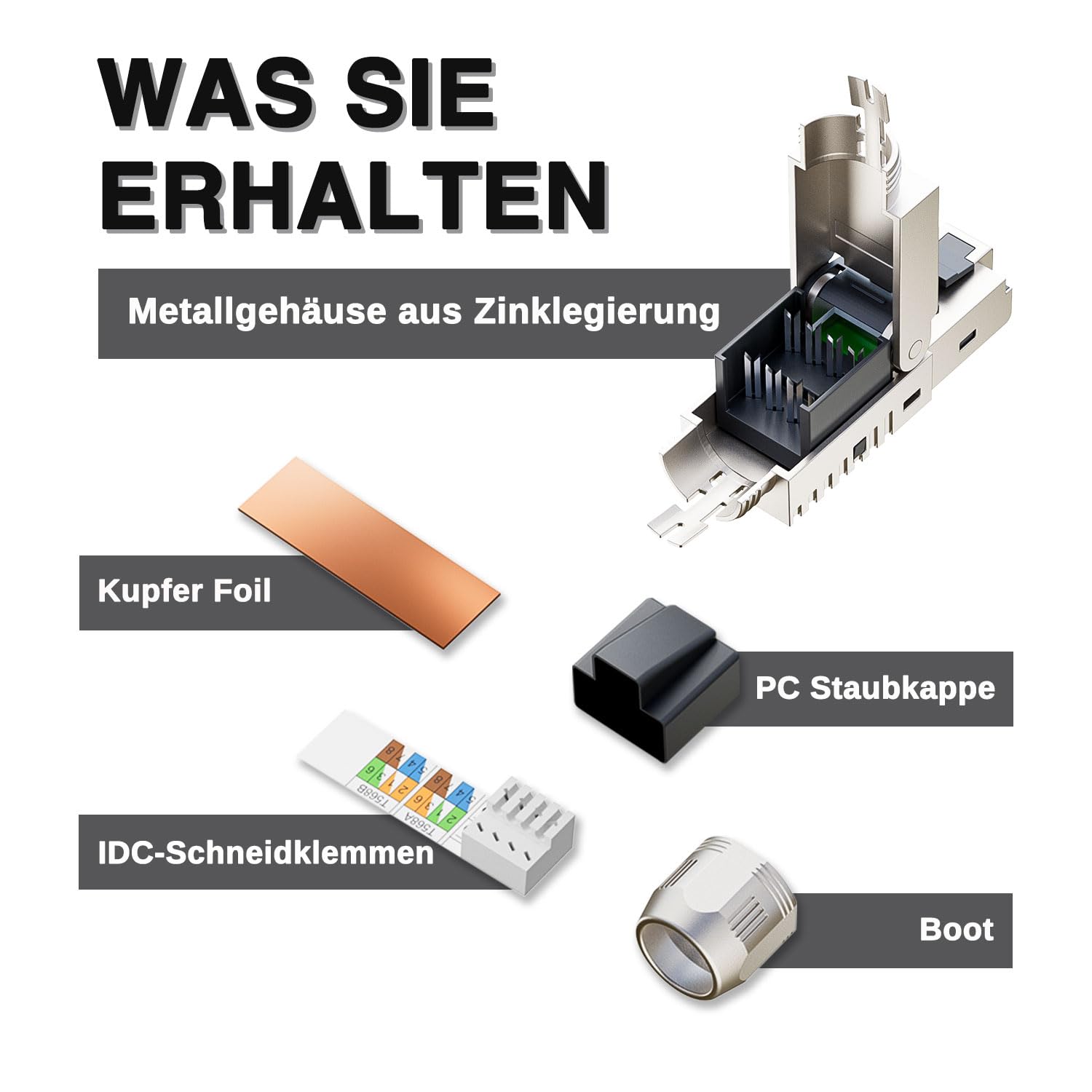 FGB Lot de 12 connecteurs réseau RJ45 CAT7 10 Gbit/s 600 MHz | Connecteur RJ45 blindé sans outil pour câble de pose CAT7 CAT6A AWG 22-24