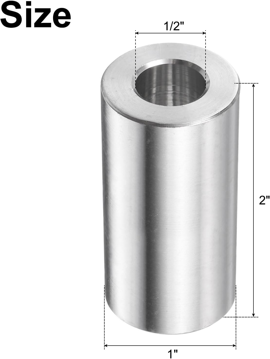 uxcell 5pcs Stainless Steel Spacer 1/2" Bore x 1" OD x 2" Length Screw Bushing Plain Finish Round Metal Spacer for M12 Screws Bolts and Rods