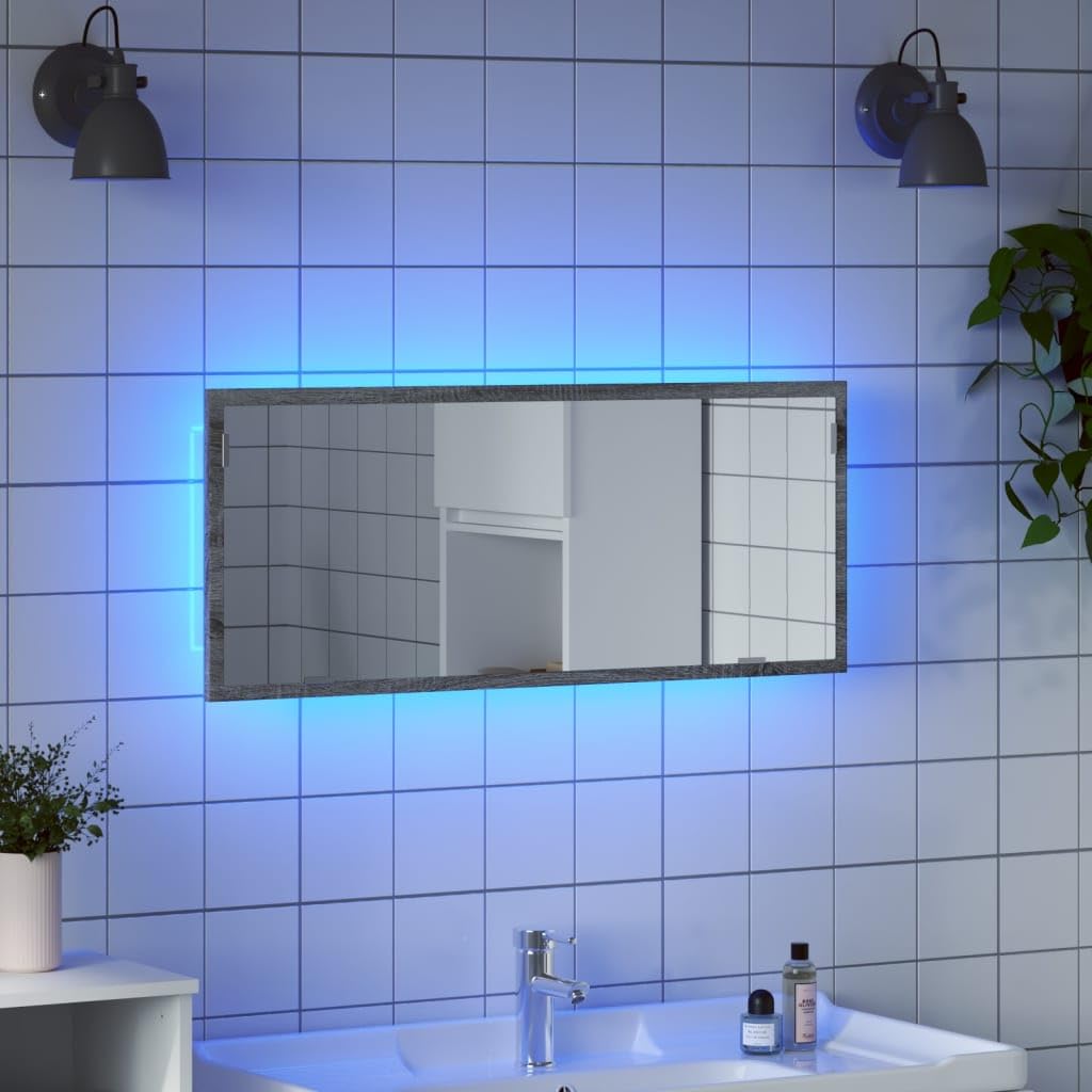 LED-Badspiegel Grau Sonoma 100 x 8,5 x 37 cm aus Holzwerkstoff mit Wandmontage Modernes Design für Badezimmer Gäste WC & Wellnessbereich