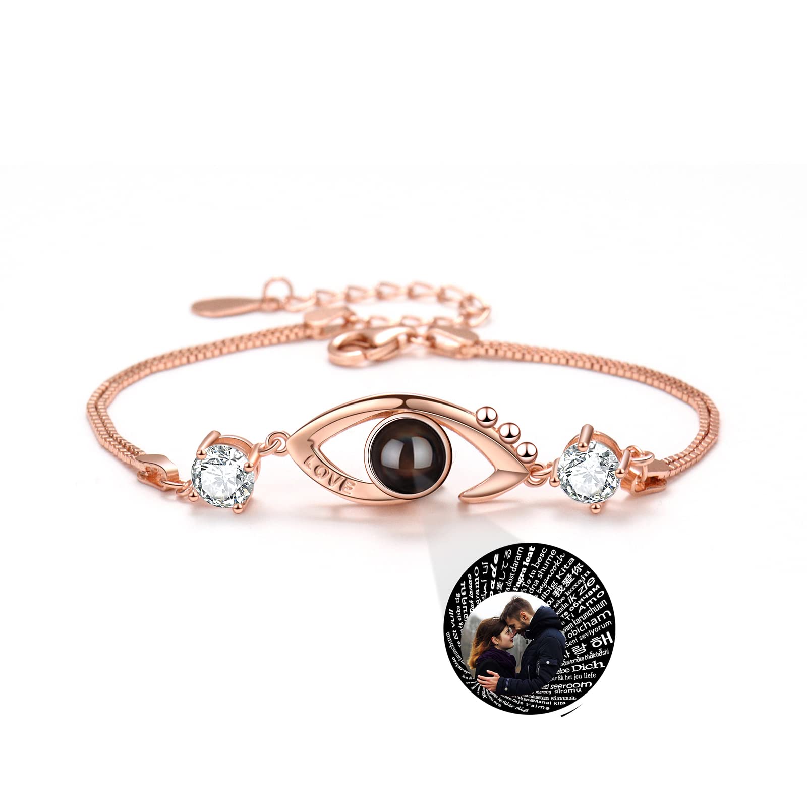LLKCHQDPulsera interior con imagen personalizada, pulsera de proyección de fotos personalizada de Plata de Ley 925, regalo conmemorativo para mujeres/familia/pareja/mascota