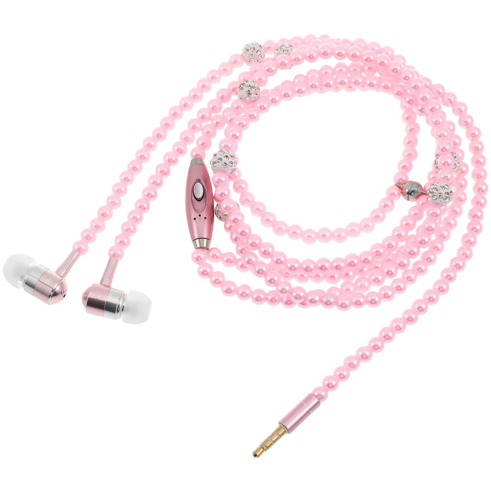 UKCOCO Pink Pearl Earbuds Wired in-Ear Headphones with Mic and Remote Universal Hands-Free Earphone for Women Students Travel Gym