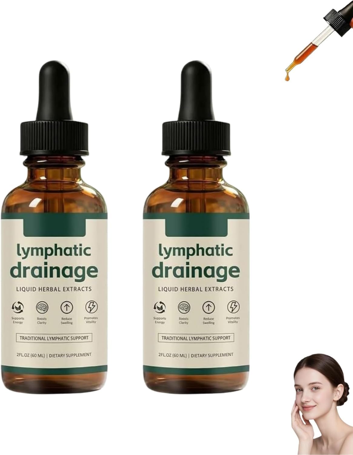 Lymphatic Drainage Drops, Lynvea Drops, Water Balance, Promotes Overall Health, Natural Ingredients for Men and Women, 60 ml (2 Bottles)