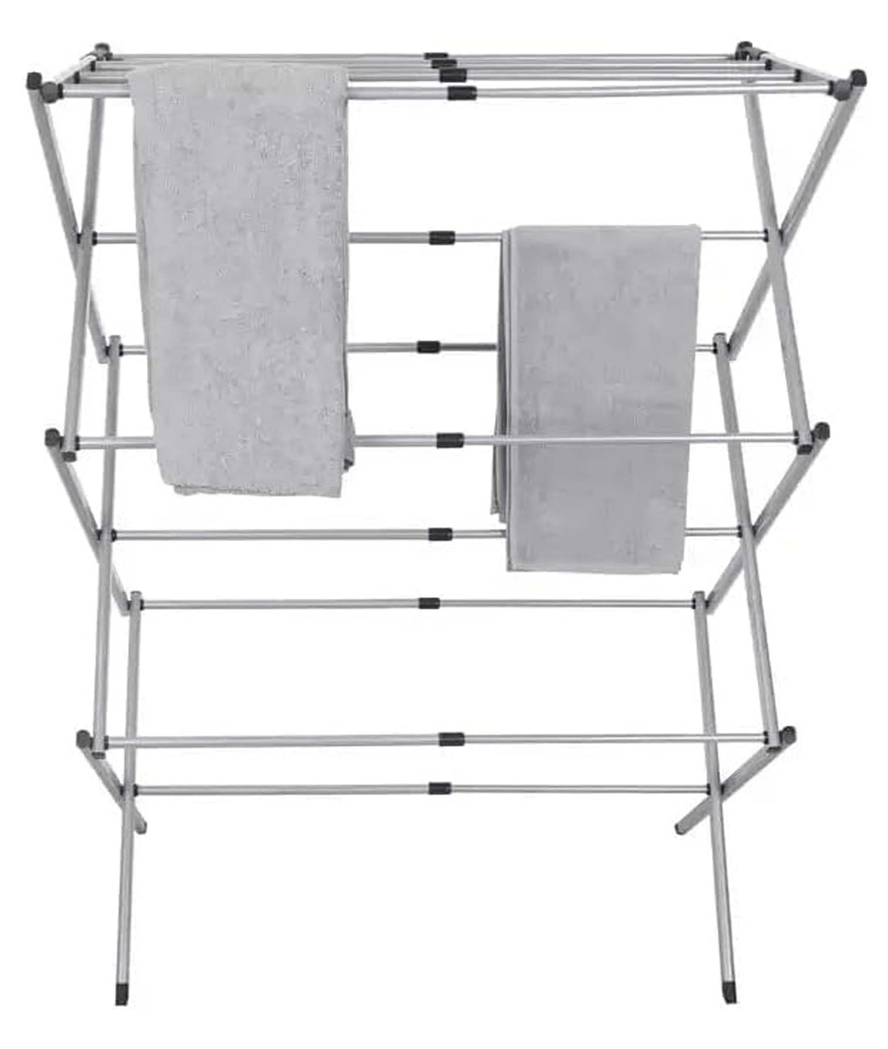 PREMZO Laundry Drying Rack Airer 3 Tier Expandable Collapsible Durable Metal Capacity Efficient Solution Quick Drying Horse Rack Washing Line, Sturdy Clothes Hanger, Silver