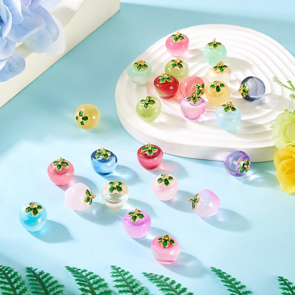 FASHEWELRY 24Pcs Crystal Glass Apple Charms Fruit Food Charms Apple Bead Pendants with Enamel Finding Loops Cute Kandi Charm for Necklace Bracelets Earring Jewelry Making Supplies - Image 5